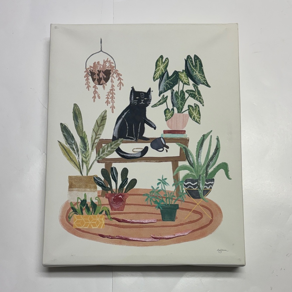 Decorative Black Cat Plant Artwork